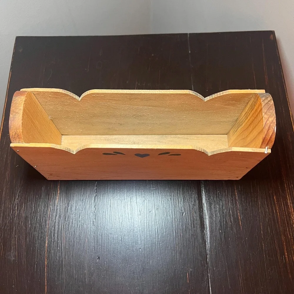 Wooden Napkin Holder Rustic Farmhouse Mail Organizer Country Blue Heart Folk Art